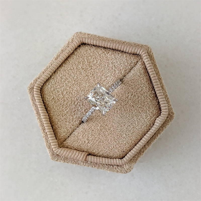 Jewelry 14K White Solid Real Gold Lab Diamond Engagement Ring 2.0 Carat Elongated Cushion E VS1 Wedding Half Pave Set Womens Wedding Ring