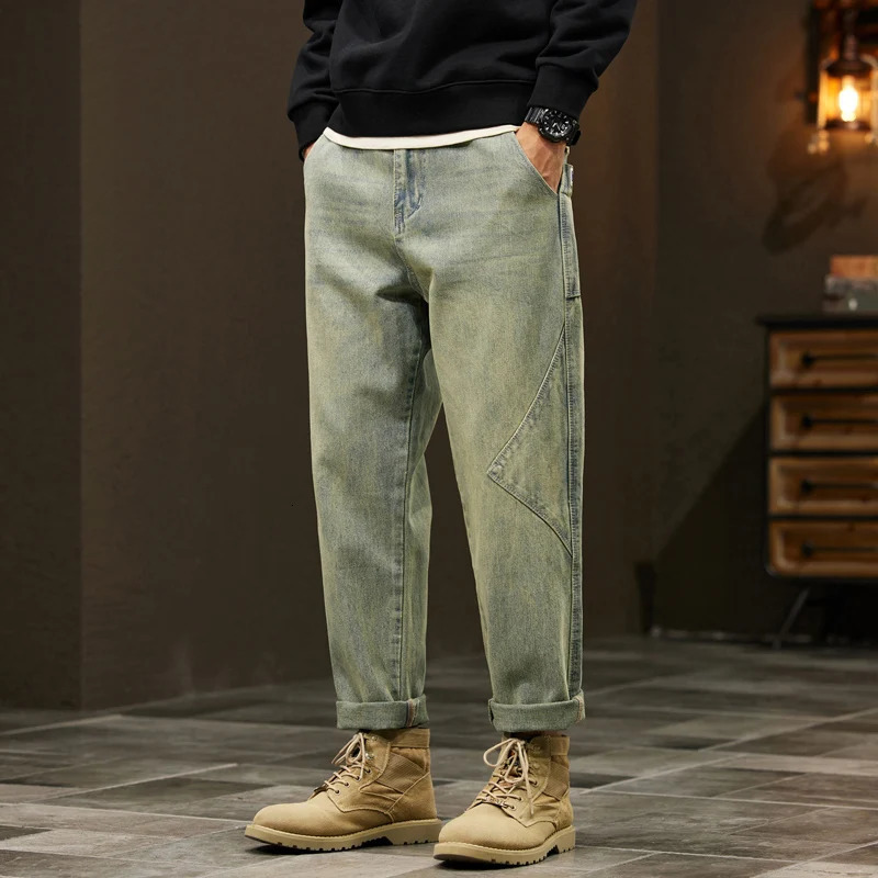 Jeans Men Loose Fit Retro Blue 2024 Spring Wide Leg Pants Denim Trousers Korean Style Fashion Side Pocket Male Baggy Pants 250317
