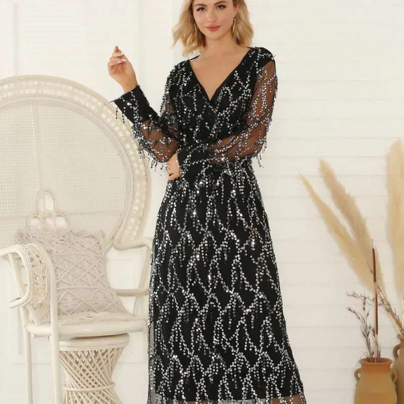 Dongdumaoyi Sexy Jurk Met V Hals En Pailletten Franjes Voor Dames Sexy Comfortabel Waard Om Te Hebben