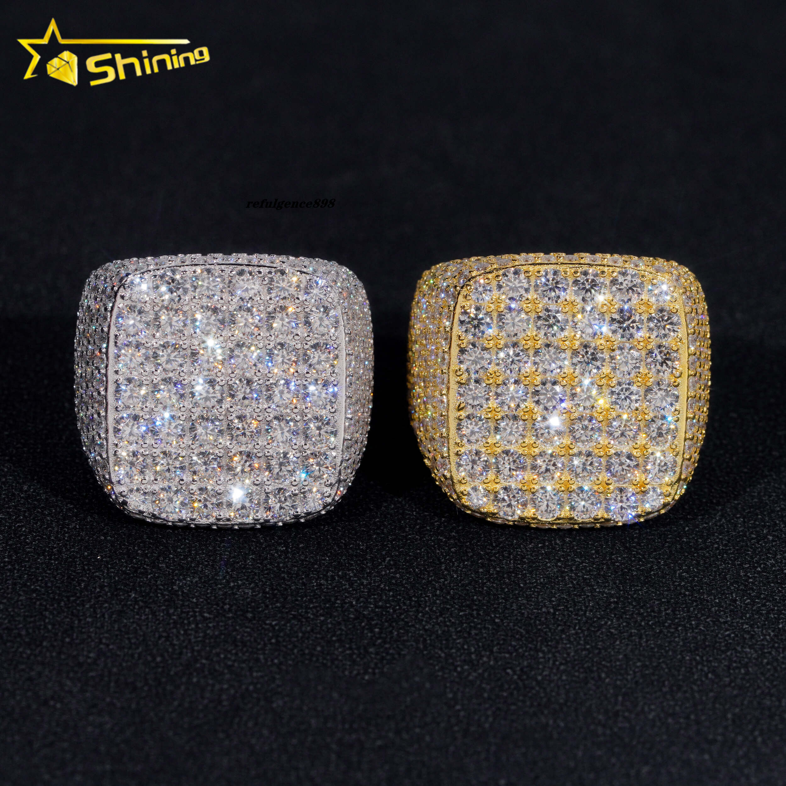 Gold Plated Moissanite Diamond 925 Sterling Silver Hip Hop Ring Iced Out Fully Moissanite Mens Rings Ready to Ship