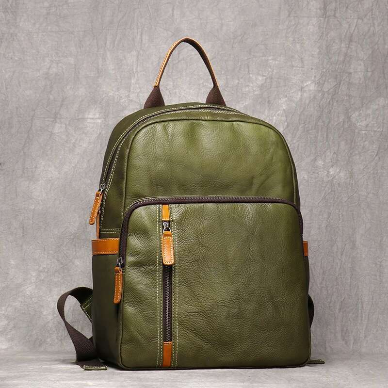 Men's Genuine Leather Travel Leisure College Teenager Backpacks School Backpack Man 15" Laptop Bag Leathfocus