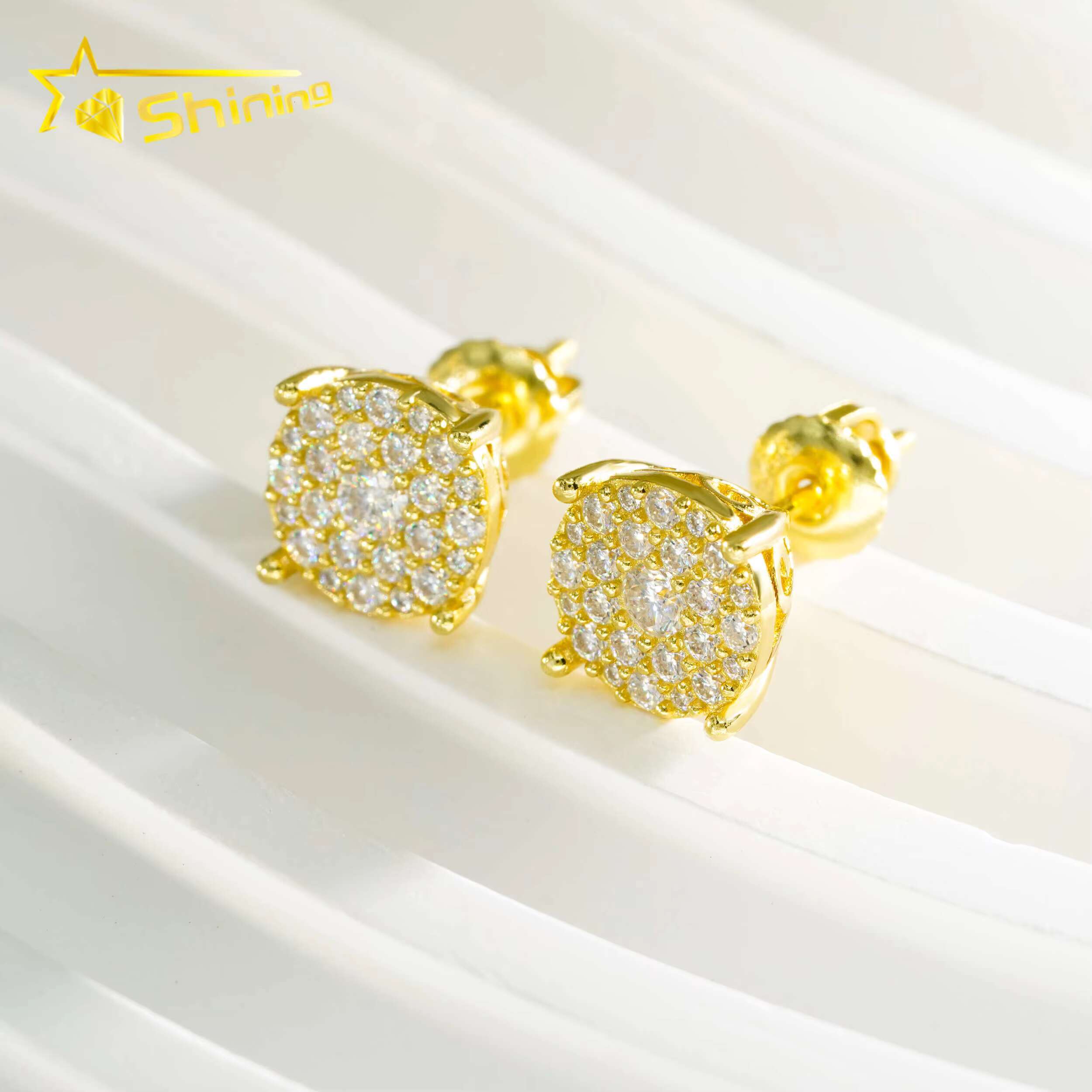 Pass Diamond Tester Hot Selling Custom Sterling Silver Fine Jewelry Diamond Vvs Hip Hop Iced Out Moissanite Stud Earrings