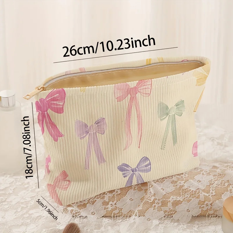 The smallest butterfly pattern printed Corduroy zipper makeup bag lightweight and multifunctional cosmetic storage 250326