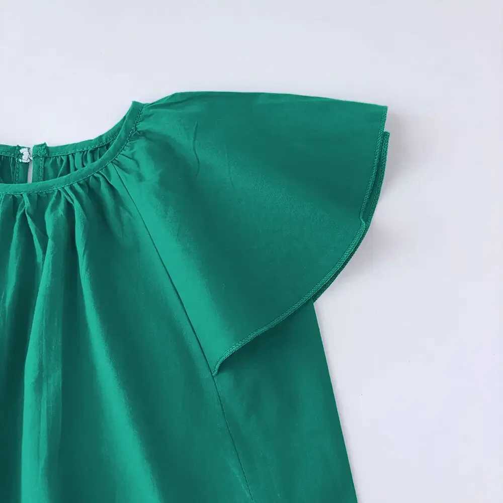 Green short sleeved set with round neck top and pants two-piece set for summer girls daily clothing for children aged 3-7 girls clothingT250327