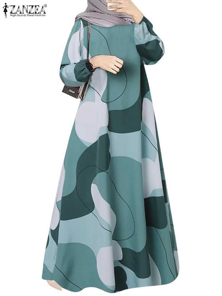 ZANZEA Muslim Fashion Color Block Long Dresses Women Elegant O Neck Long Slve A-line Vestidos Casual Loose Islamic Abaya Robes X250514
