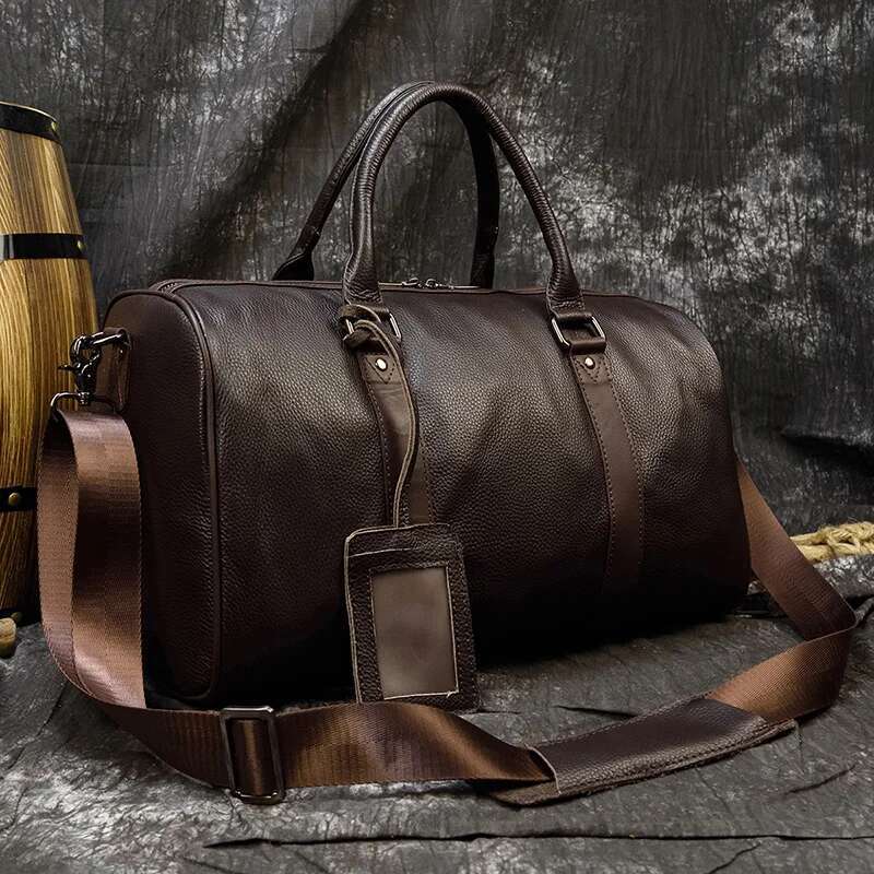 Genuine Men Women Cow Leather Carry On Lage Travel Shoulder Male Female Weekend Duffle Bag