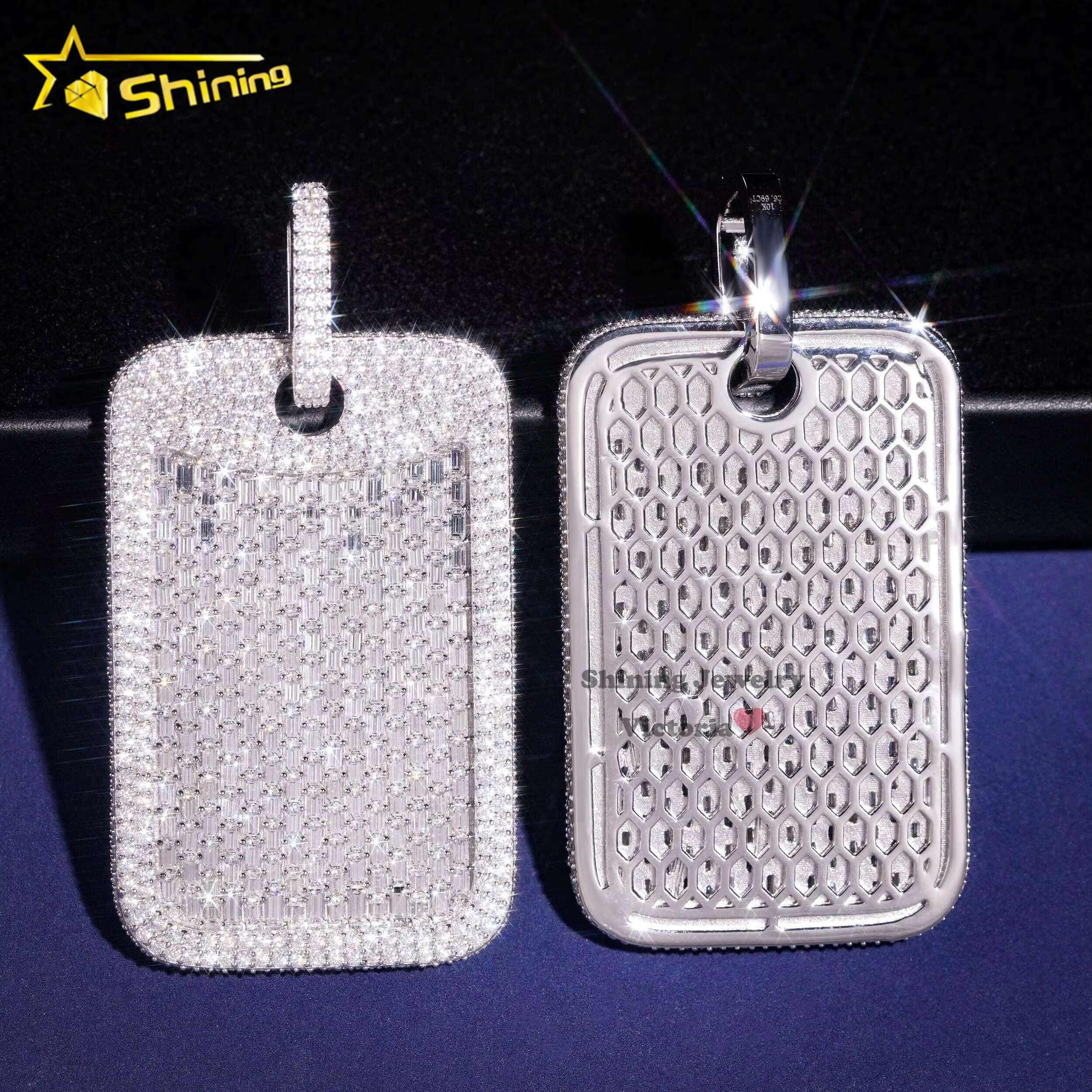 Shining Jewelry White Gold Plated 925 Silver baguette Cut Vvs Moissanite Iced Out Men Hip Hop Silver Dog Tag Pendant