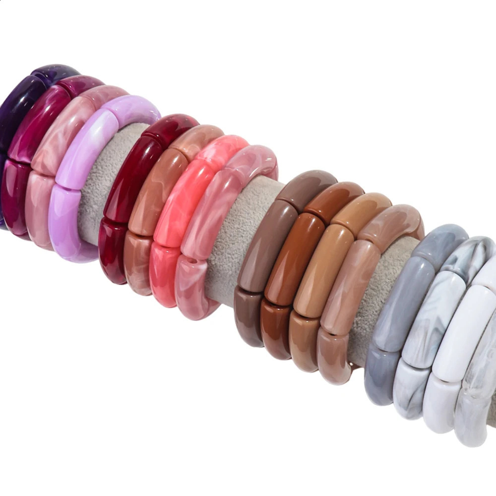Bamboo Tube Acrylic Stack Elastic Bracelets set for Women Men Vintage 4pcs Chunky Big Elbow Beaded Cuff Bangle Boho Jewelry 250326