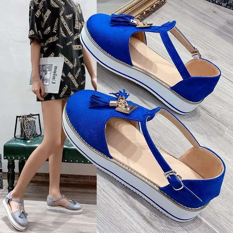 Women's Summer Casual Flat Heel Tassel Buckle Strap Female Sandals Platform Vulcanized Shoes for Women New