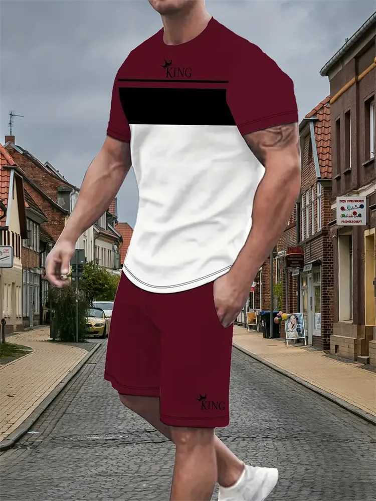 New 2024 Mens Short-sleeved Shorts Suit Summer Fashion Round Neck T-shirt Shorts Two-piece Street Shooting Casual ClothingXJ250326