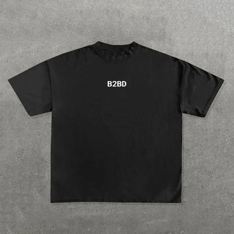 European and American Harajuku hiphop retro letter printing oversized short sleeved top for mens Y2k summer streetwear women 250326