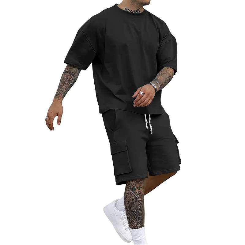 New summer fashion T-shirt and practical shorts solid color set casual sports mens clothingXJ250326