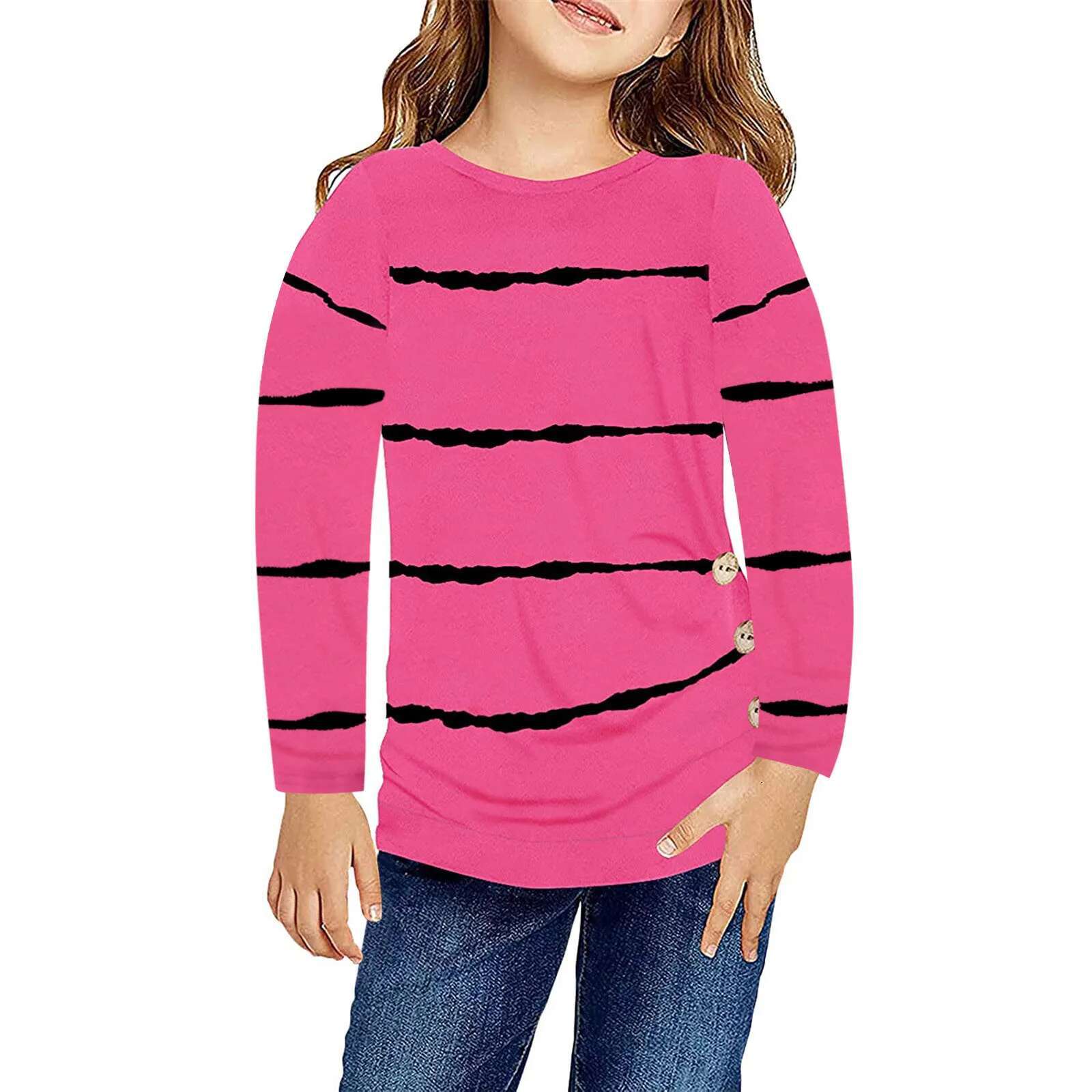 Ddmyshoesvip Old Little Girls Casual T Shirts Autumn Long Sleeve Striped Crewneck Tunic Tops Kids Tee Blouses T Shirt