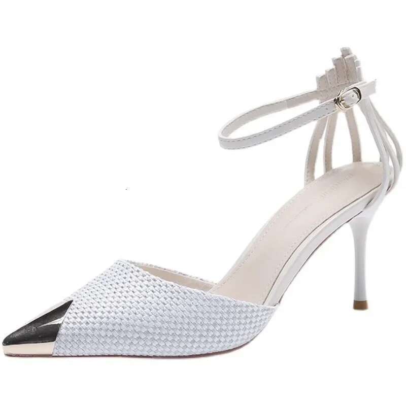Sandals Metal Pointed Toe Black Thin High Heels for Ladies Trend Slope Heel Shoes Office Outdoor and Indoor Pumps