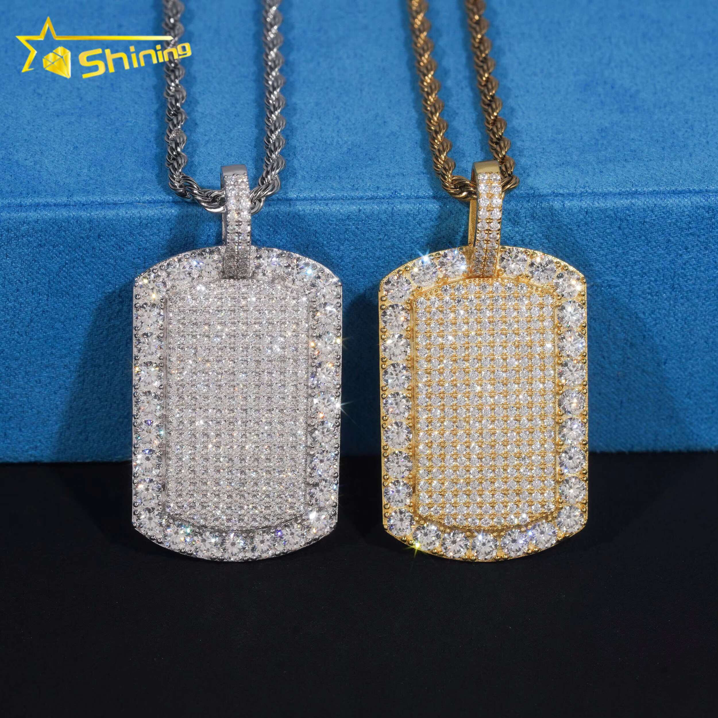 925 Silver Hip Hop Jewelry Big Stone Gold Plated VVS D Moissanite Diamond Pendant Men Fashion Iced Out Dog Tag Pendant