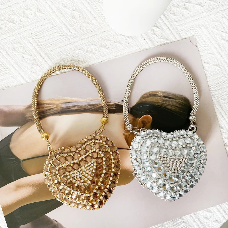 y Sparkling Heart shaped Diamond Night Clutch Rhinestone Wallet Womens Fashion Bag 250326