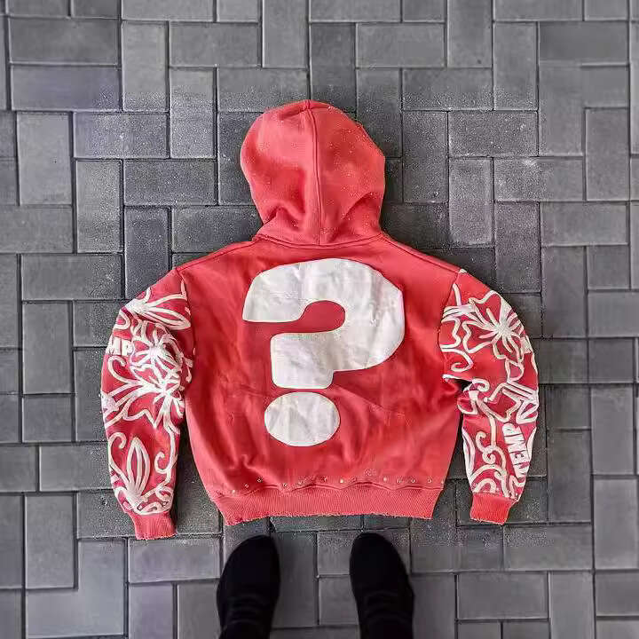 American letter foam printed street trend Y2K destroyed hoodie loose pullover sweatshirt gift for man