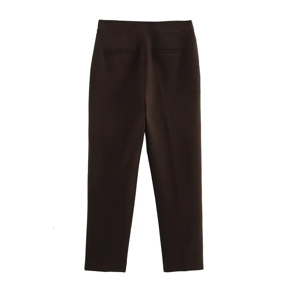 DUOPERI Womens Fashion 2piece Coffee Basic Jacket and Retro Front Zipper Trouser Femle Office Pants Set 250326