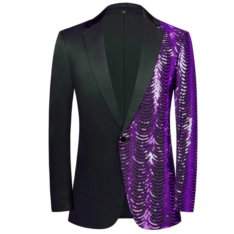 Wxw4142 Spring and Autumn Splicing Colorful Glitter Jacket Mens Coat Party Evening Dress S3XL 250326