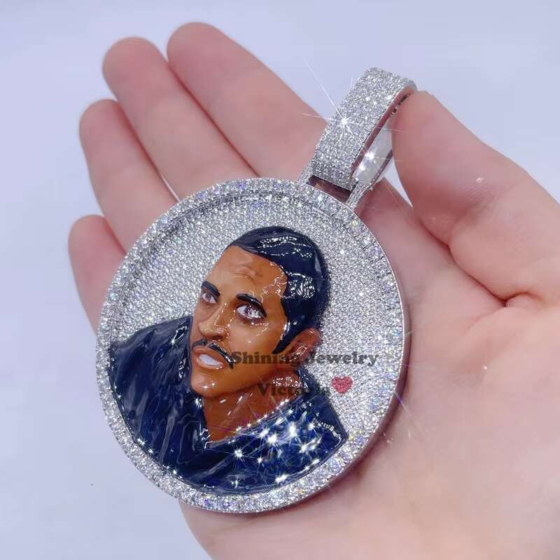 Hip Hop Iced Out VVS Moissanite Diamond Custom Portrait Enamel Pendant Charm