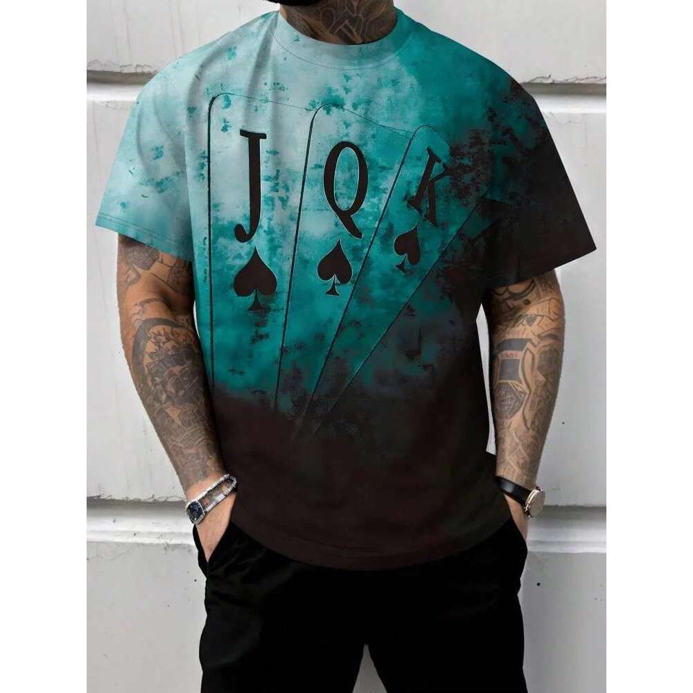 D Poker Printed Men s Fitness T shirt City Fashion Short sleeved Top Summer Casual Daily