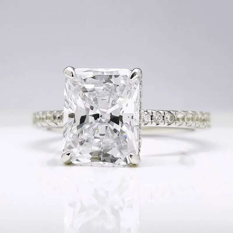 DEZO Moissanite Solitaire Engagement Rings 2/3/4ct Radiant Cut D Color Solid 925 Sterling Silver Women Wedding Jewelry Gifts