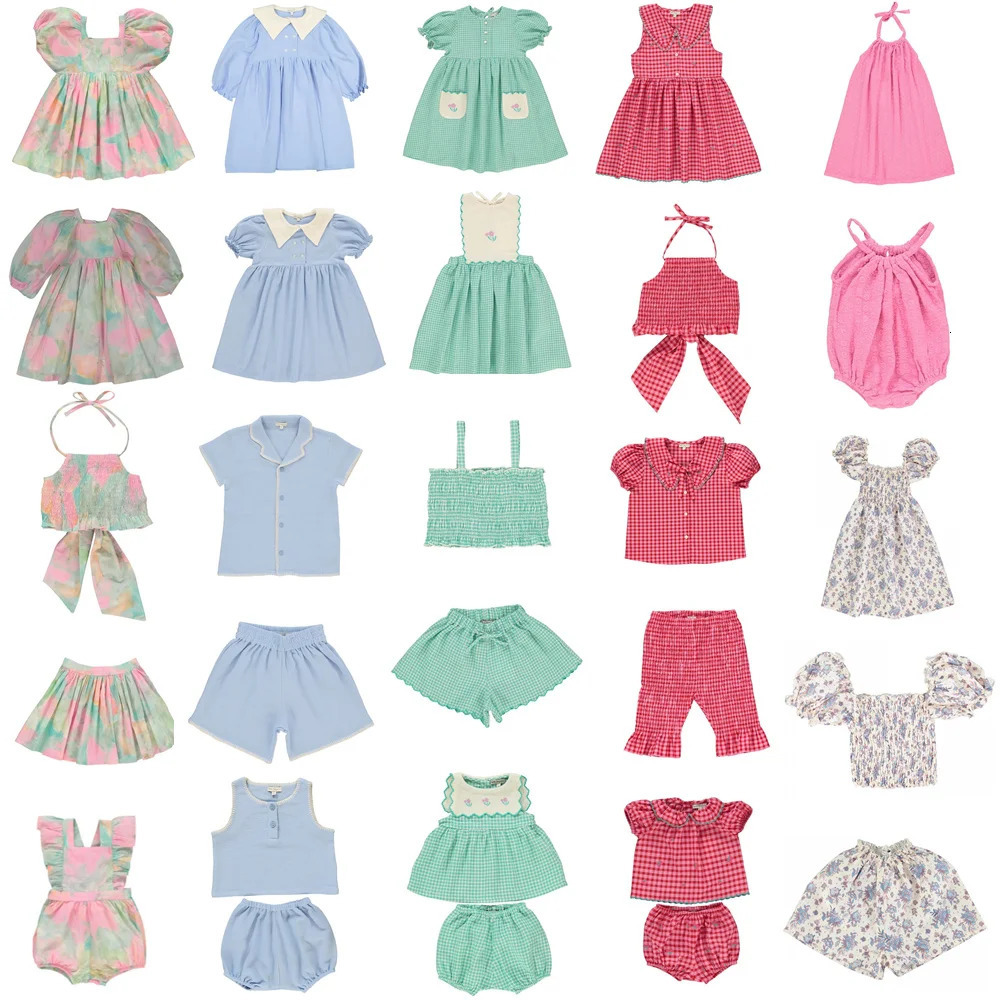 Kids Girls Dress 2025 Summer Bebe Baby Rompers Printed organic Top Blouse and Shorts Suit Children Knitted Tee Pant Set 250326