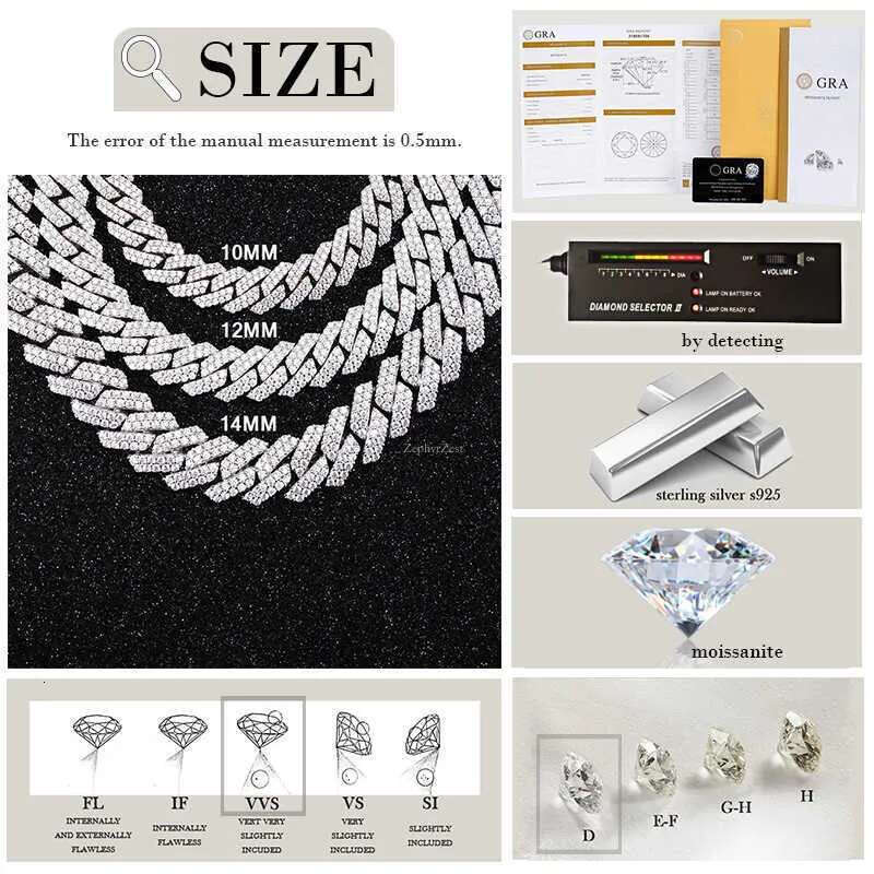 New Designer Necklace Necklaces Pass Dia Test 8-14Mm Wide Gra Moissanite Gold Sterg Sier Cuban k Chain For Men Hip Hop Chains