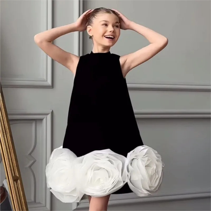 Baby Girl Princess 3D Flower Silk Dress Infant Toddler Teens Child Vintage Vestido Party Pageant Birthday Baby Clothes 1-12Y 250326