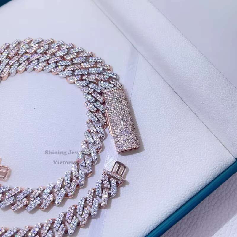 Men Fashion 13mm Rose Gold 2 Tone Vvs Moissanite Diamond Iced Out Chain Hip Hop