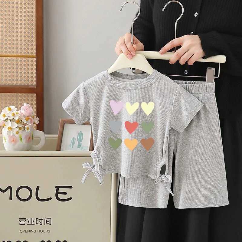 Summer baby girl clothing set childrens cartoon girl printed fashion T-shirt and shortsT250327
