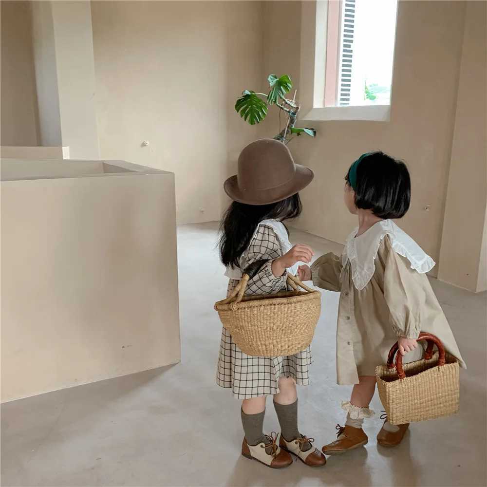 Collar plain weave spring summer childrens baby dress casual childrens dress W250326