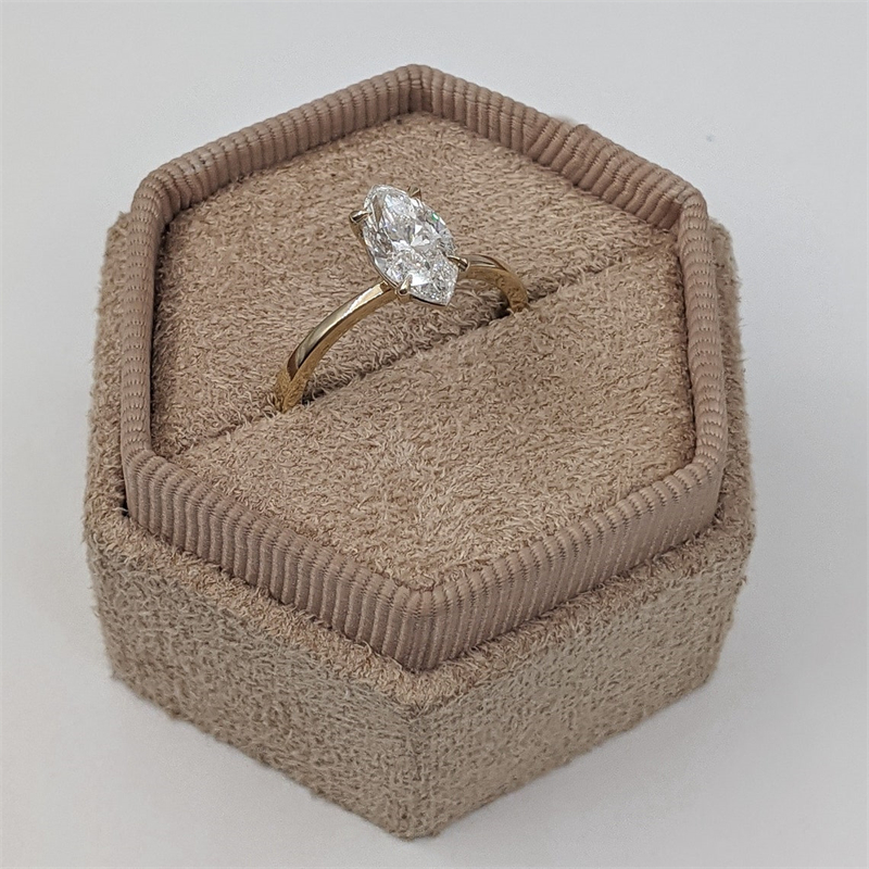Jewelry Solid Gold Ring 1.5 Carat Marquise Engagement Sollitaire Ring For Women 14K Real Gold Thin Band Simple Design Womens Gold Ring