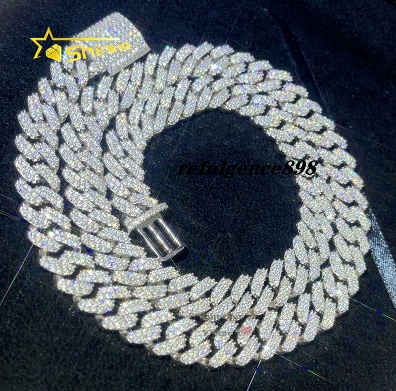 Stock Drop Shipping Silver 925 Men Fashion White Gold Solid Heavy Thick 13MM Iced Out Diamond Moissanite Cuban Chain