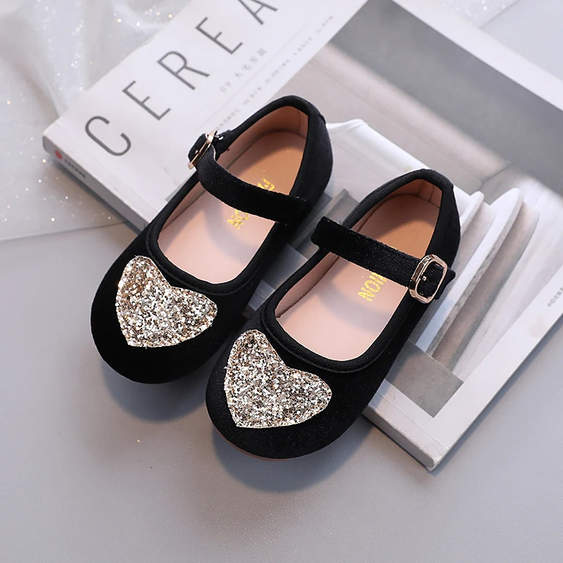 Girls Mary Janes Love Heart Three Colors Velvet Kids Flat Shoes Rouns Toe Beautiful Flexiable Children Princess Shoe 23-33 250326