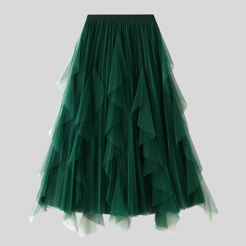 Spring new high-waisted lotus leaf edge splicing mesh skirt women's medium and long big pendulum pleated skirt