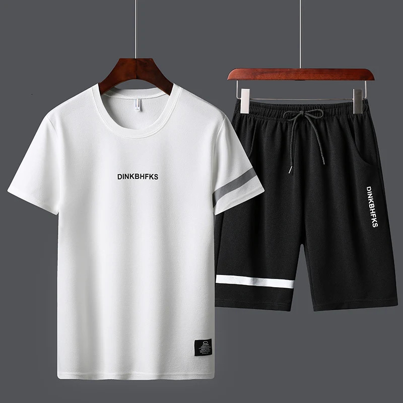 Mens Summer High Quality Two piece Outdoor Sports Fitness Lightweight Breathable Short Sleeve Quick Drying Set 250327