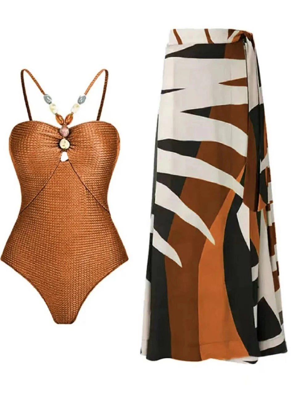 Two piece bikini beach swimsuit womens sexy drag tight fitting with long leather summer bathtub swimming Biquini set 250327