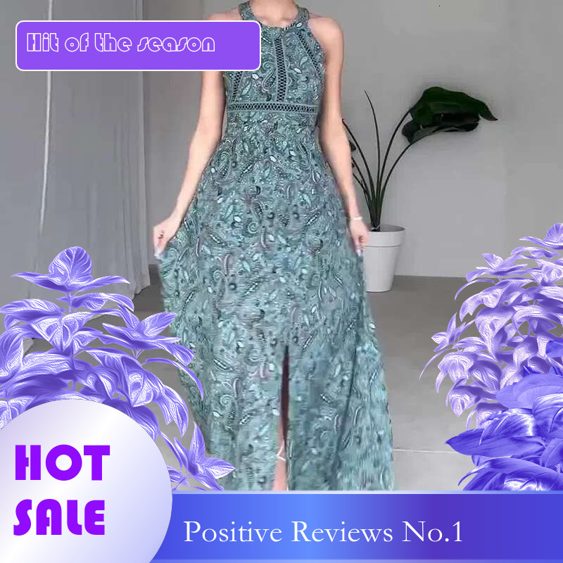 Dongdumaoyi Zomer Nieuwe Mode Gedrukt Ronde Hals Mouwloze Sexy Backless Lange Jurk Voor Vrouwen C