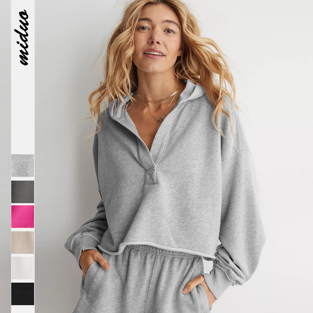 Fashionable Loose Fashion Brand Hooded Sweatshirt For Women In Spring And Autumn V Neck Top Pullover Long Sleeved Shirt