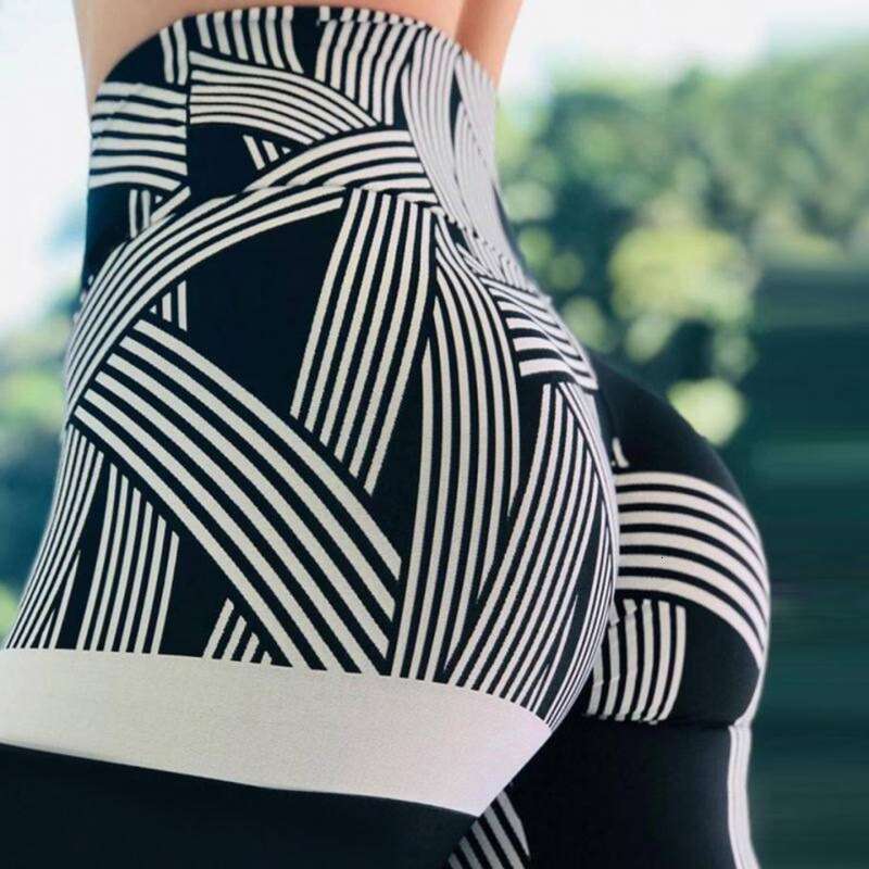Women Yoga Pants New Striped Digital Print Hip Lift High Waist Fitness Yoga Sports Underpants For Women