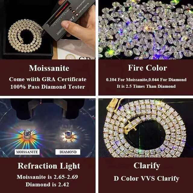 bracelet tennis Hip Hop necklace fashion Jewelry Pass Dia Tester 5mm vvs moissanite iced out cuban chain for men women