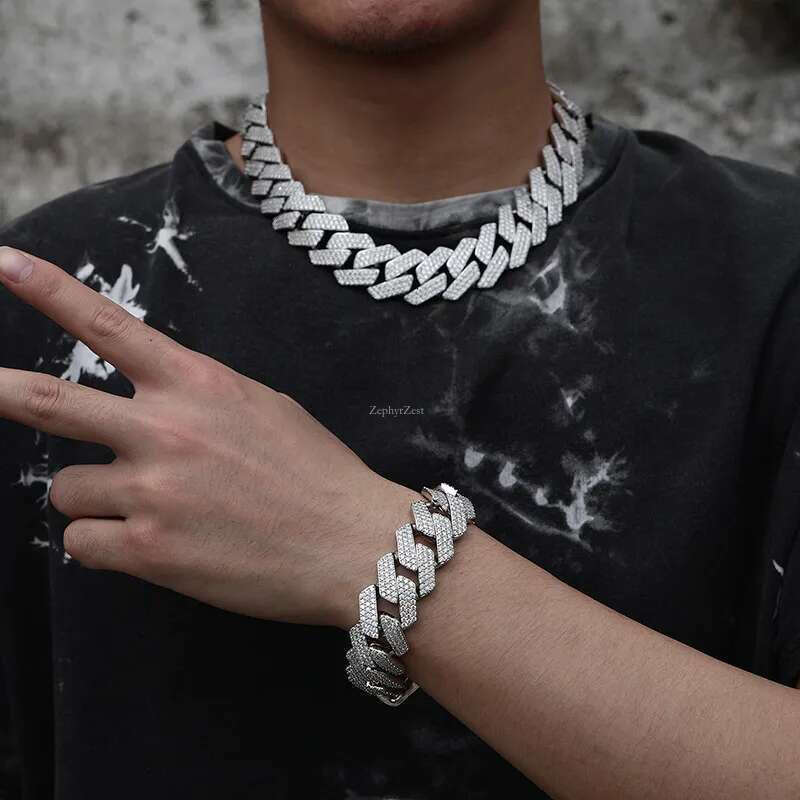 bracelet designer jewelry moissanite chain cuban k High Quality 3 Rows VVS Moissanite Dia Chain White Rose Gold Plated Hip-hop chains for men necklace
