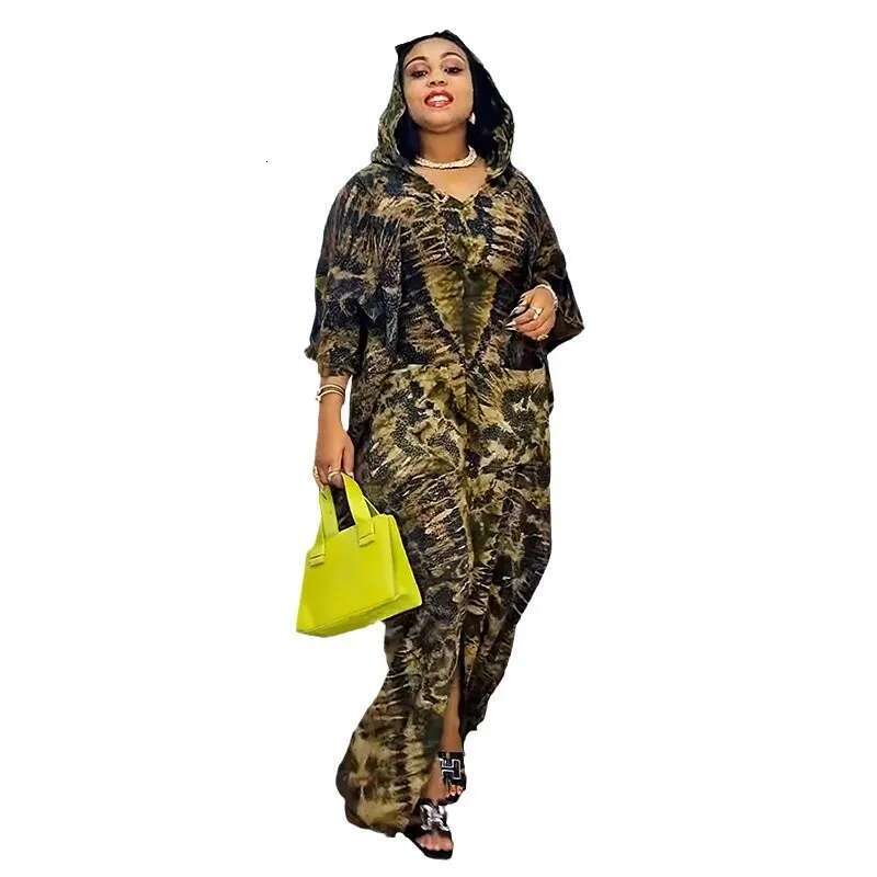 Dongdumaoyi Plus Size Afrikaanse En Midden Oosten Etnische Stijl Retro Kaftan Voor Dames Met Print Uitlopende Jurk Capuchon