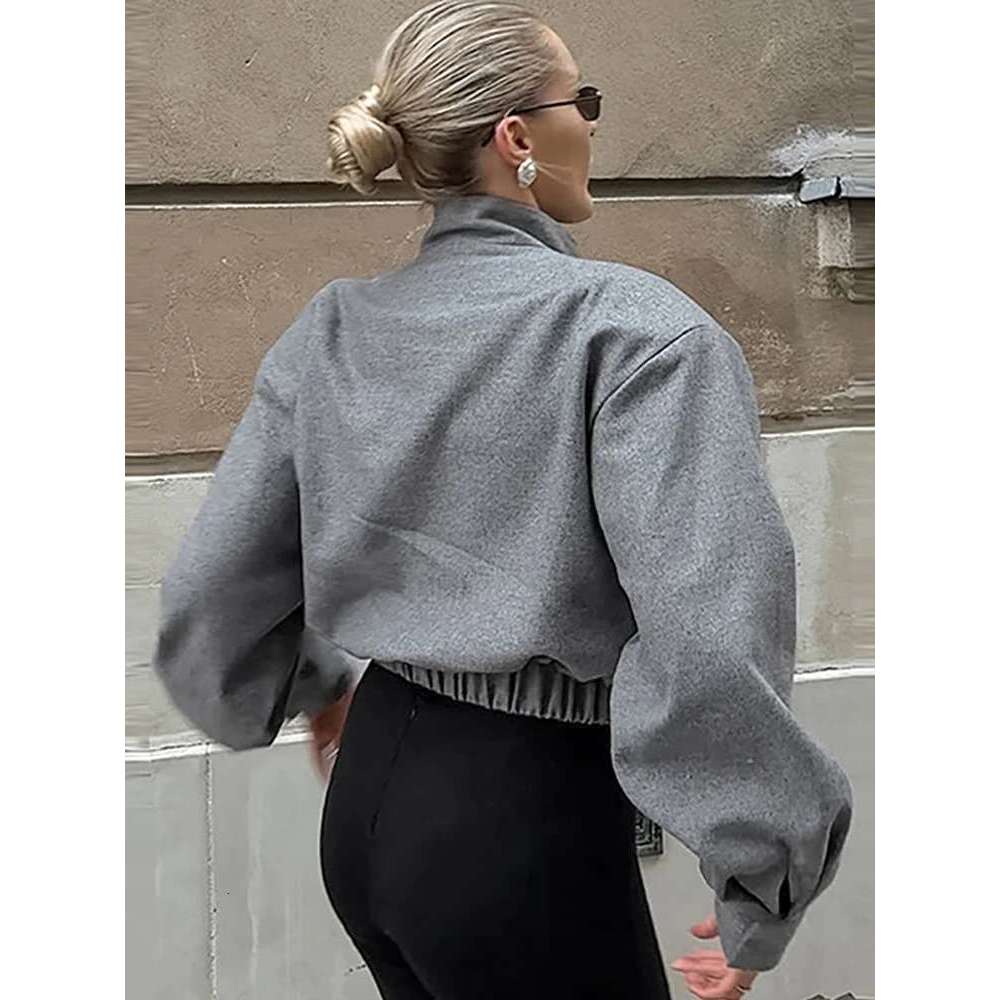 Women's Coat Fashion Stand Collar Women's Woolen Short Coats Casual Single Breasted Long Sleeve Coat Female Autumn New Commuter Outwears