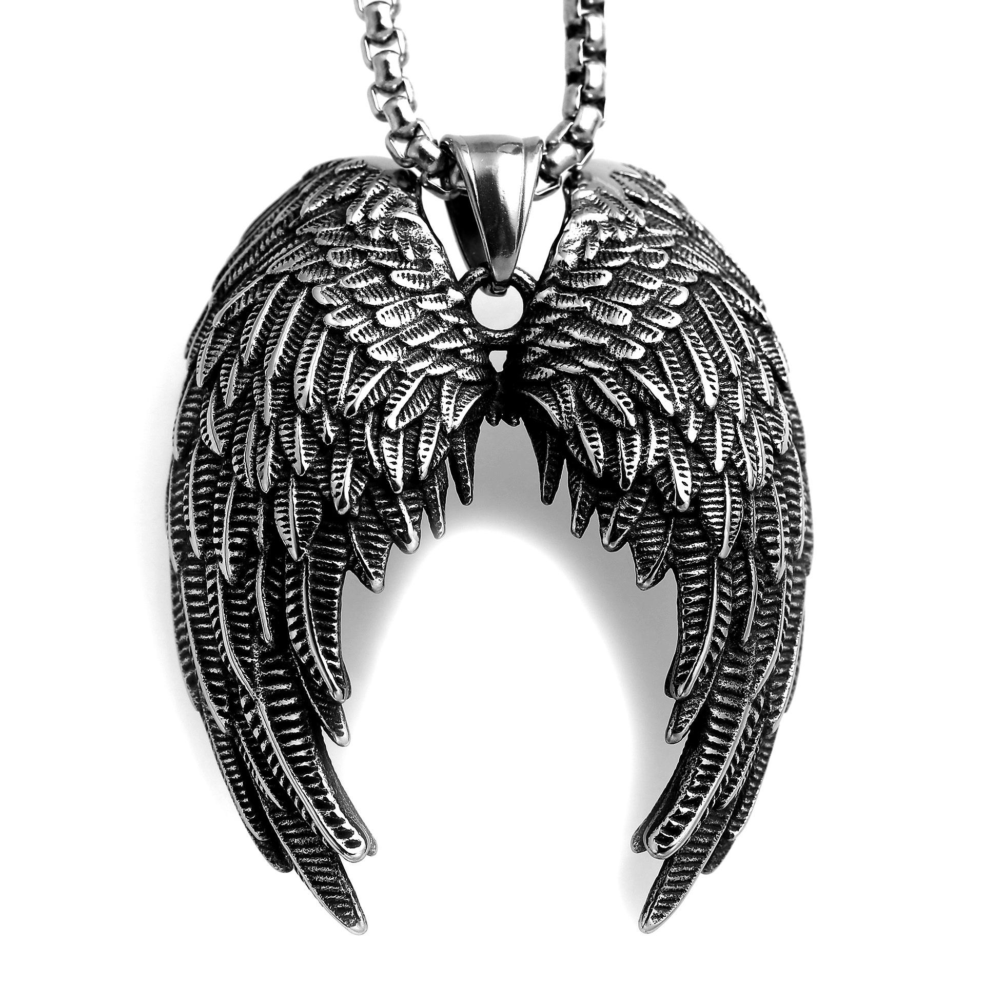 60cm Vintage Angel Wings Feather Titanium Steel Pendant Necklace