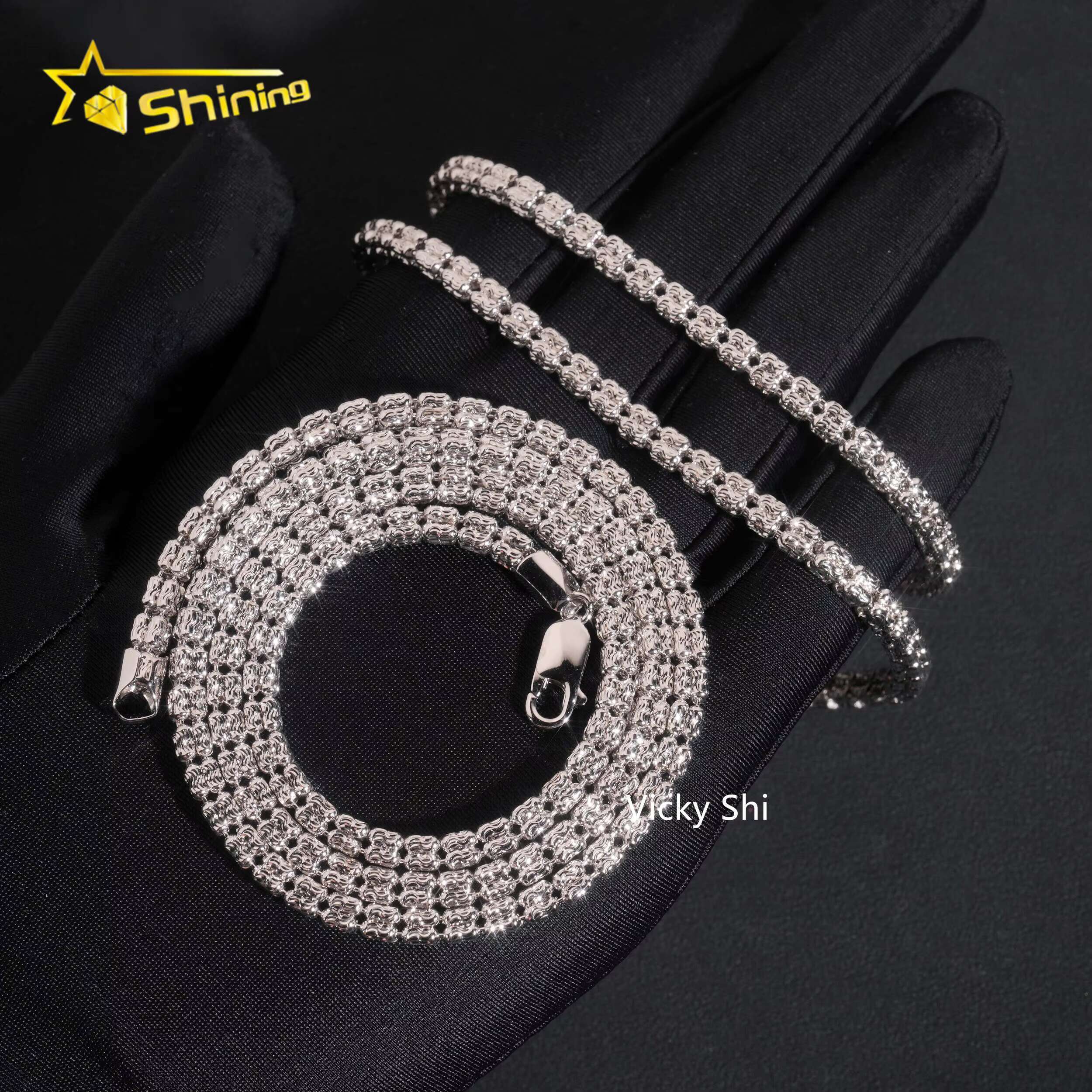 Best Selling 925 Sterling Silver Jewelry 4MM Rope Chain Beads Hip Hop Necklace Men Franco Chain Cuban Link