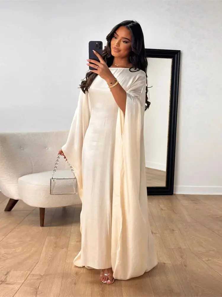 Ramadan Eid Summer Satin Batwing Abaya Dubai Women Islam Muslim Maxi Kaftan Dresses Ka Caftan Marocain Robe Femme Musulmane X250514