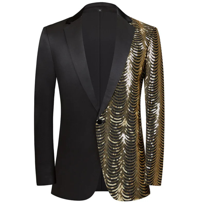 Wxw4142 Spring and Autumn Splicing Colorful Glitter Jacket Mens Coat Party Evening Dress S3XL 250326