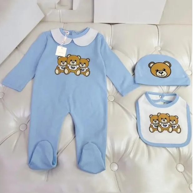 kids designer Jumpsuit clothes 100%cotton baby boy designer romper Girl 0-2 Years Newborn Long Sleeve Spring and Autumn Jumpsuit Hat Bibs Set 2pcs